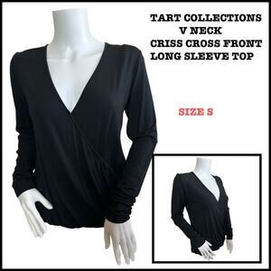 #T115 TART COLLECTIONS V NECK CRISS CROSS FRONT LONG SLEEVE TOP SZ S $99